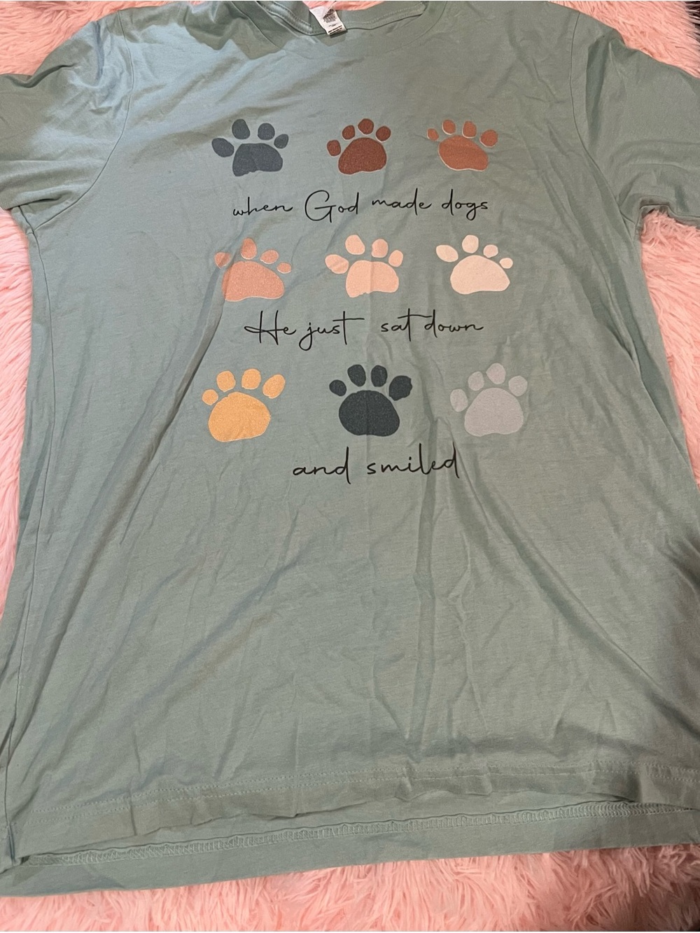 Bella Canvas Sage Green Paw Print Tee with Multicolor Prints